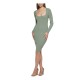  Womens Ribbed-Knit Midi Dress, Green/S