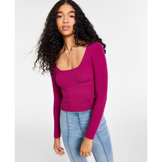  Juniors’ Bustier Scoop Neck Sweater, Lush Berry, Medium