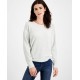  Juniors Cutout-Back Knit Top,White/Heather Grey,Large