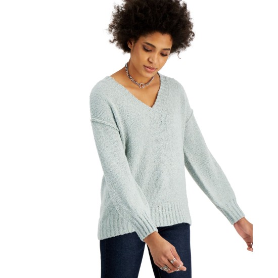  Juniors V-Neck Tunic Sweaters, Sage Mint, Large