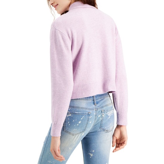  Juniors’ V-Neck Collared Sweater, Purple, X-Large
