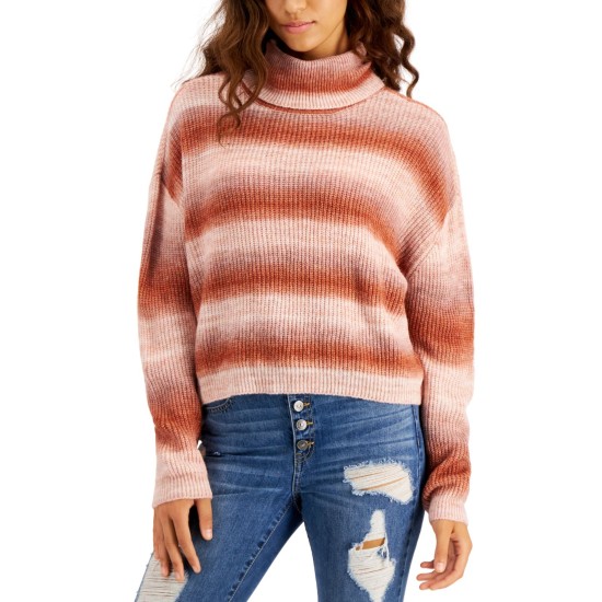  Juniors’ Spacedye-Striped Turtleneck Sweater, Rust Ombre Spacedye, Large