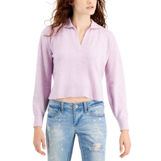 Juniors’ V-Neck Collared Sweater, Purple, X-Large