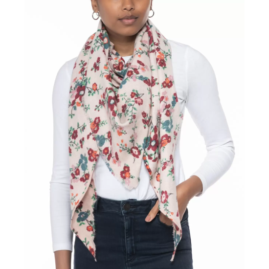  Floral-Print Triangle Scarf: Pink, 80″ x 54″