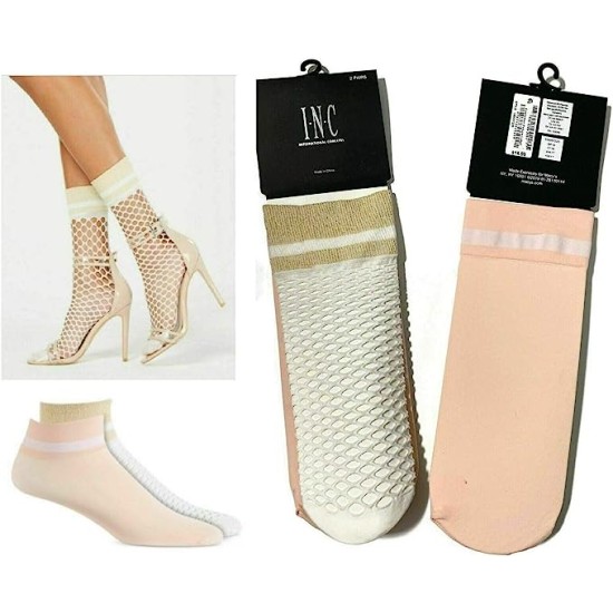  Women’s 2-Pack Varsity Fashion Socks (Beige/Pink)