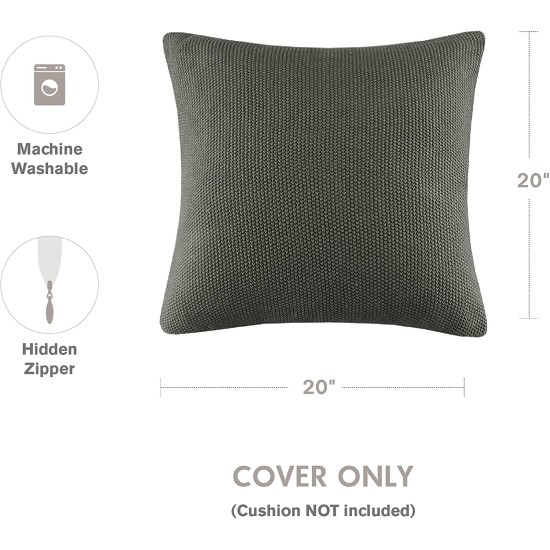  Bree Knit Throw Pillow Cover, Casual Square Decorative Pillow Cover, 20X20 , Charcoal