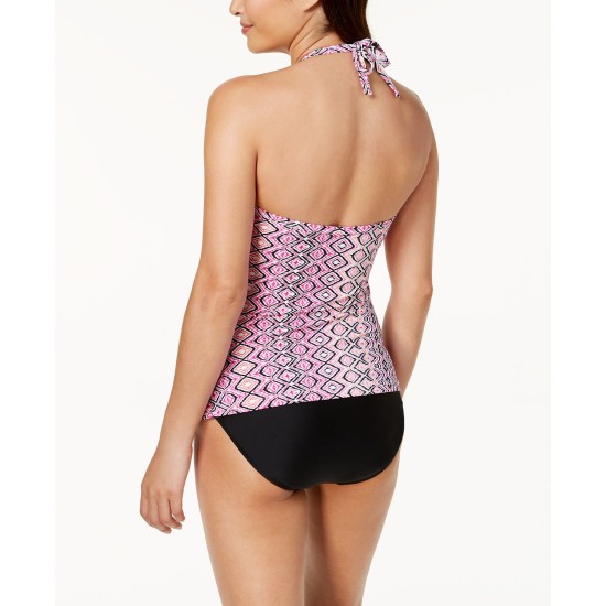  Cabo Sands Printed High-Neck Tankini Top, Pink, 6