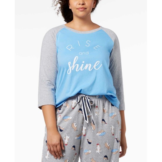  Raglan-Sleeve Graphic Pajama Top (Medium Blue, 2X)