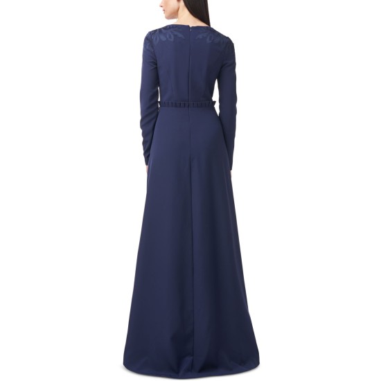  Womens Akala V-Neck High-Low Gown Dress, Navy, 8