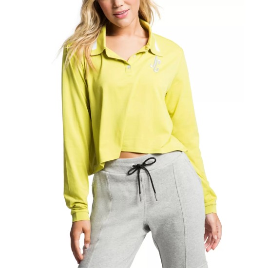  Womens Cropped Collared Shirt, Lime/Small