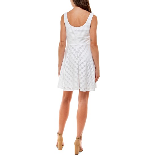  Women’s Square-Neck Fit & Flare Dress, White, Medium