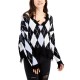 Just Polly Juniors Distressed Argyle Sweater, Black, Large