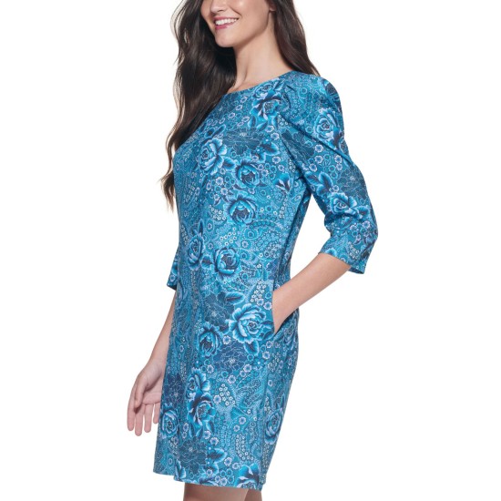  Womens Soft Corduroy Printed Dress, Blue/6