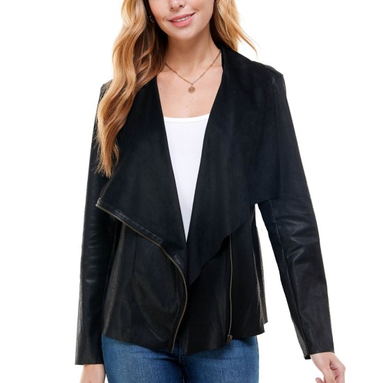 Kingston Grey Juniors’ Faux-Suede Asymmetrical Zip-Front Jacket, Black, Large