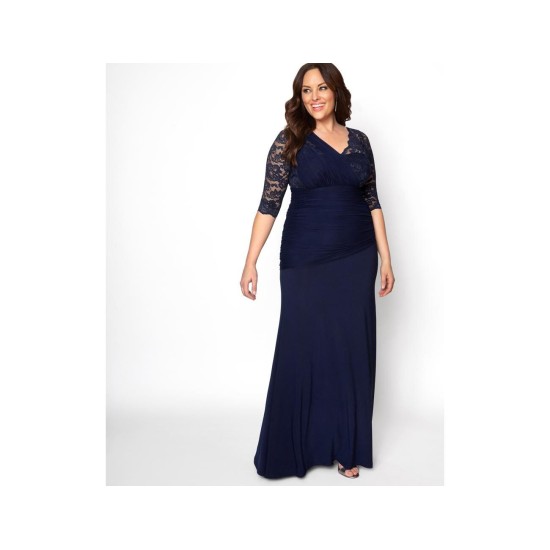  Women’s Plus Size Screen Siren Lace Gown Dress, Navy, 1X
