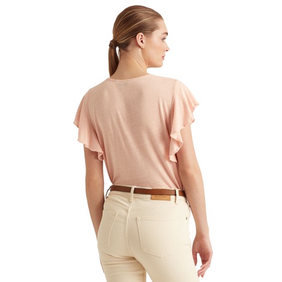 Lauren Ralph Lauren Linen-blend Jersey Flutter-sle Pale Pink XSmall