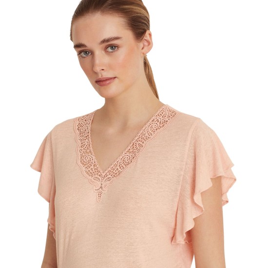 Lauren Ralph Lauren Linen-blend Jersey Flutter-sle Pale Pink XSmall