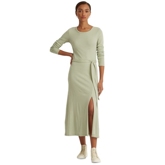 Lauren Ralph Lauren Petite Ribbed Long Sleeve Dress, XS, Green