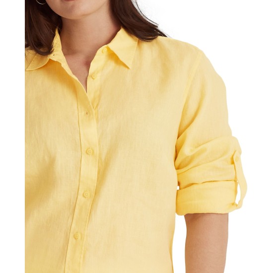 Lauren Ralph Lauren Plus Size Roll-tab Sleeve Top Yellow Bloom XLarge