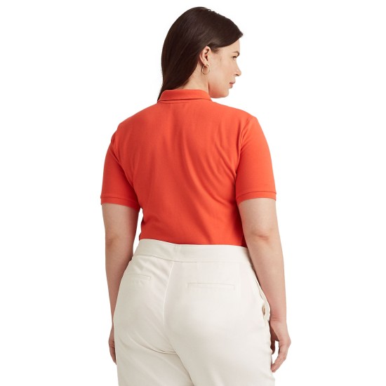  Plus Size Stretch Cotton-blend Blouses, Orange, 1X