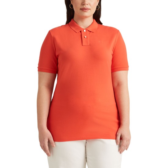  Plus Size Stretch Cotton-blend Blouses, Orange, 1X