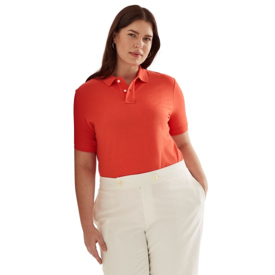  Plus Size Stretch Cotton-blend Blouses, Orange, 1X