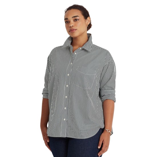 LAUREN Ralph Lauren Plus Size Striped Cotton Broadcloth Shirt XLarge