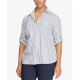  Plus Size Striped Roll-Tab Shirt, White/Indigo, 3X