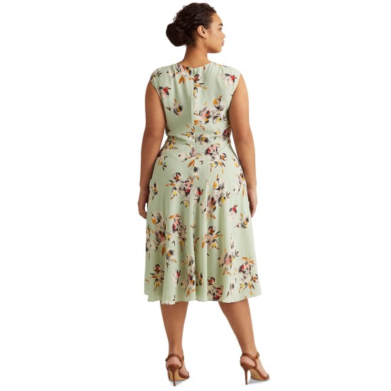 LAUREN Ralph Lauren Plus-Size Floral Bubble Crepe Dress ,18w, Green
