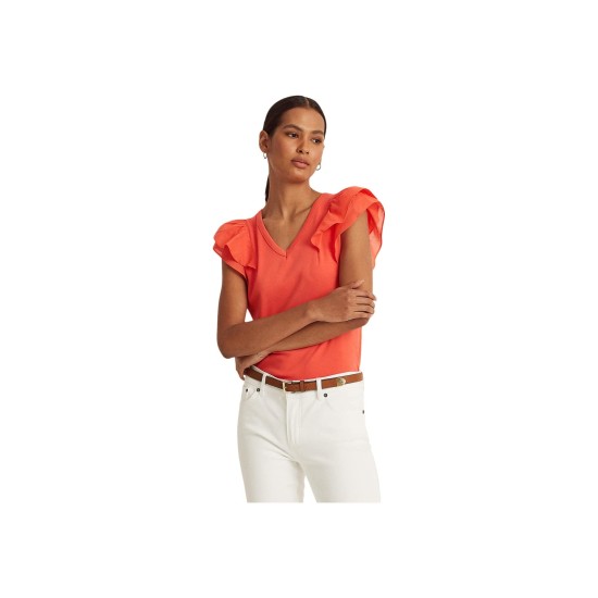  Ruffle-sleeve Slub Jersey T-Shirt, Hyannis Port Orange, X-Large