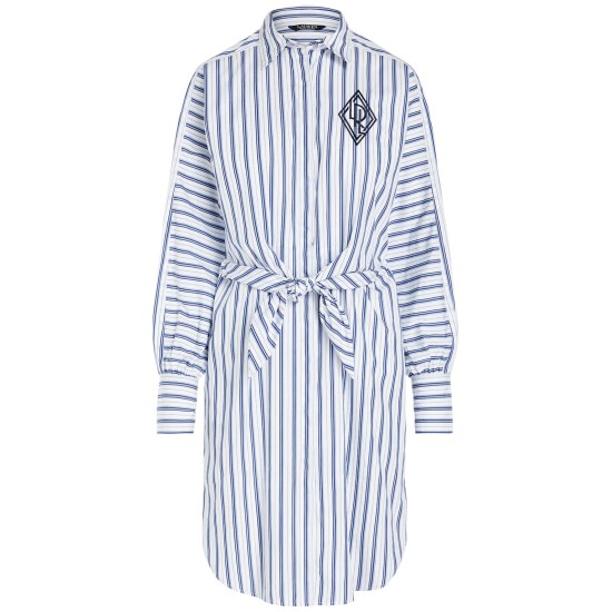 Lauren Ralph Lauren Striped Cotton Broadcloth Shirtdress, Bluewhite 14