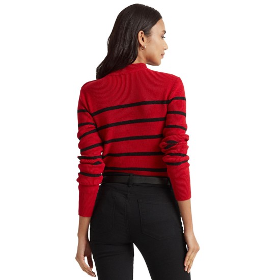 LAUREN Ralph Lauren Striped Mock Neck Sweater, Red,  Small