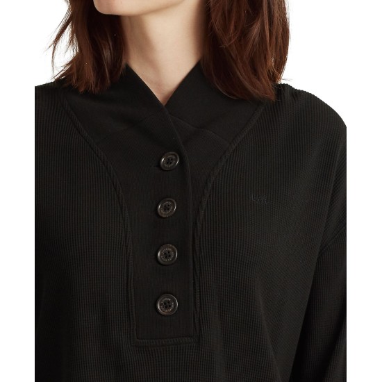 Lauren Ralph Lauren Thermal Waffle-knit Sweatshirt Polo Black Medium