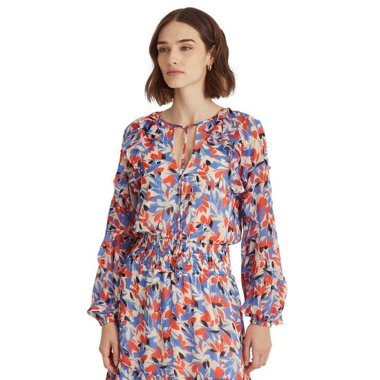 Lauren Ralph Lauren Women’s Floral Georgette Dress (12, Blue/Orange)
