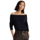  Womens Navy Cotton Blend Ribbed Logo Button At Collar Placket Long Sleeve Off Shoulder Wear To Work Sweater M