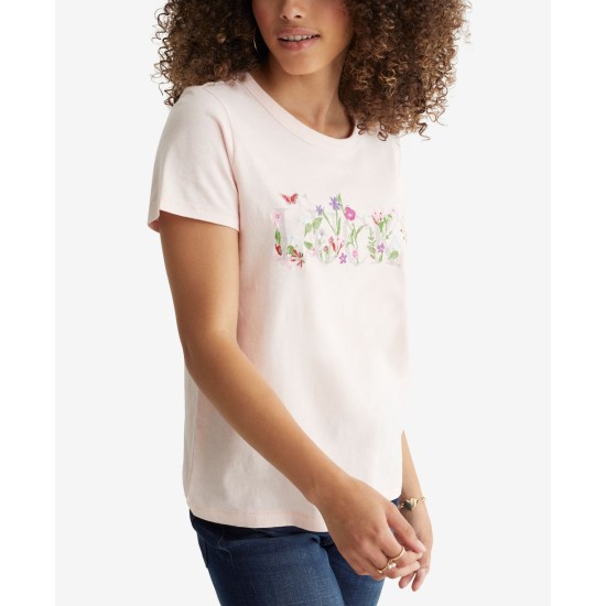 Womens Floral Embroidery Cotton Knit Top, Light Pink, XS