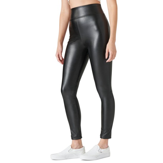 Women’s Vegan Leather Legging, Jet Black, X-Large