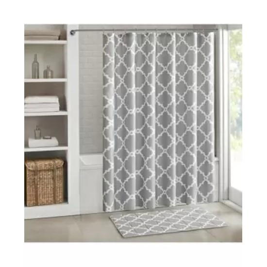  Merritt Fretwork-Printed Shower Curtains, Gray, 72×72