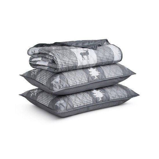  Grey Plaid Full/Queen 4-Piece Quilt Bag Set