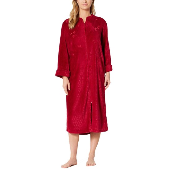  Women’s Fleece Long Zip Robe (Red, XL)