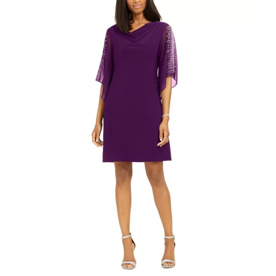  Embellished Split-Sleeve Sheath Dress, Purple/M