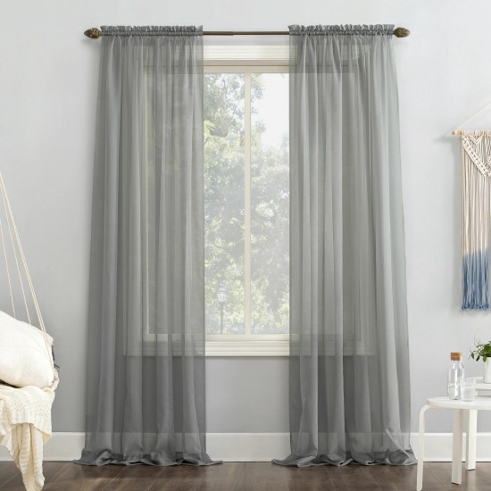  Sheer Voile Rod Pocket Top Curtain Panel, Charcoal,  59″ x 95″