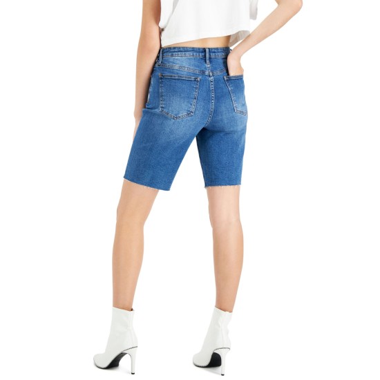  Womens High-Rise Bermuda Jean Shorts, Blue/30