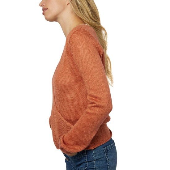 O’Neill Womens Wrap it Up Long Sleeve Wrap Sweater, Rustcopper/XL
