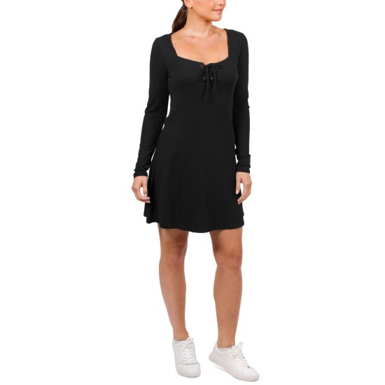  Womens Juniors’ Tie-Front Dress, Black/XL