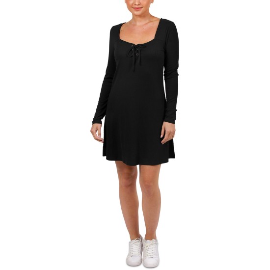  Womens Juniors’ Tie-Front Dress, Black/XL