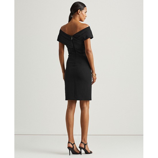  Crepe Off-the-shoulder Cocktail Dress In Black