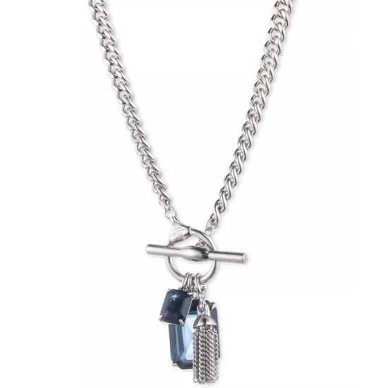 Lauren by  Silver Stone Toggle Charm Pendant necklace- Lapis