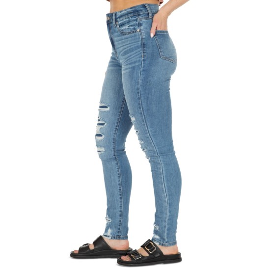  Juniors’ Rip & Repair Skinny Jeans, Navy, 9