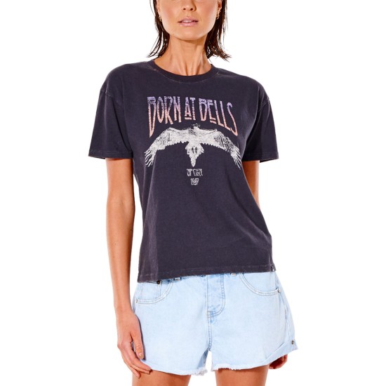  Juniors’ Bells Cotton Graphic-Print T-Shirt, Washed Black/L